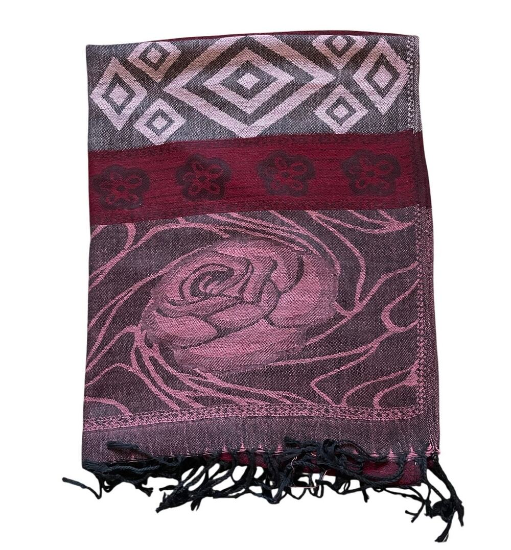 Cashmere Scarf/Wrap Red Rose Floral Pink Paisley Ethnic Elegance Shawl, Classy